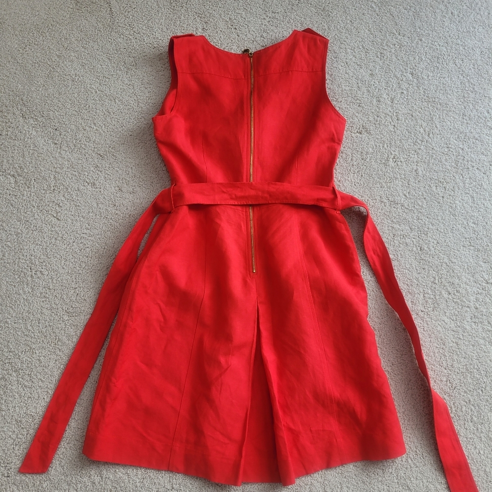 Chic Calvin Klein Red Linen Sleeveless Belted Dress Size 12 W/Pockets Like New - Picture 6 of 13